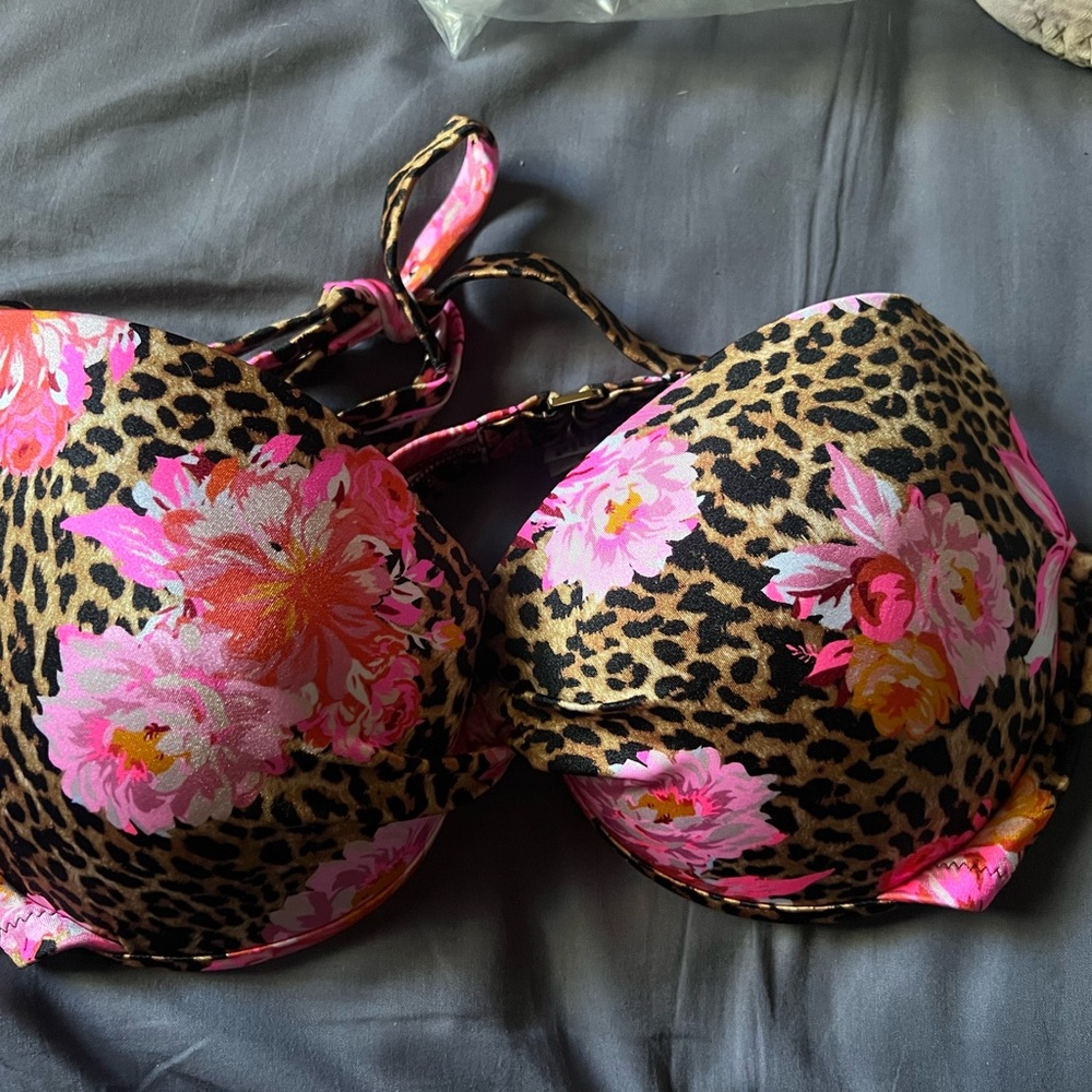 Victoria's Secret Leopard Print Bra with Pink Floral Accents